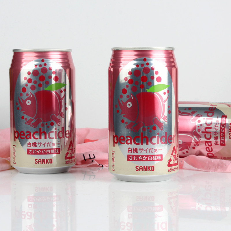 日本进口sanko三蔻白桃味碳酸汽水饮料粉色少女心高颜值饮品350ml