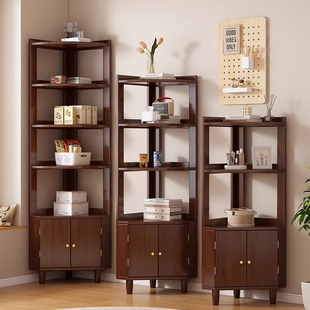 实木转角书架落地多层置物架一体靠墙客厅卧室收纳架储物架三角柜
