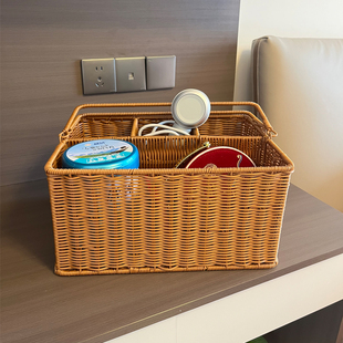 塑料手提藤编分格收纳筐户外野餐篮子超市购物手提篮工具篮杂物篮