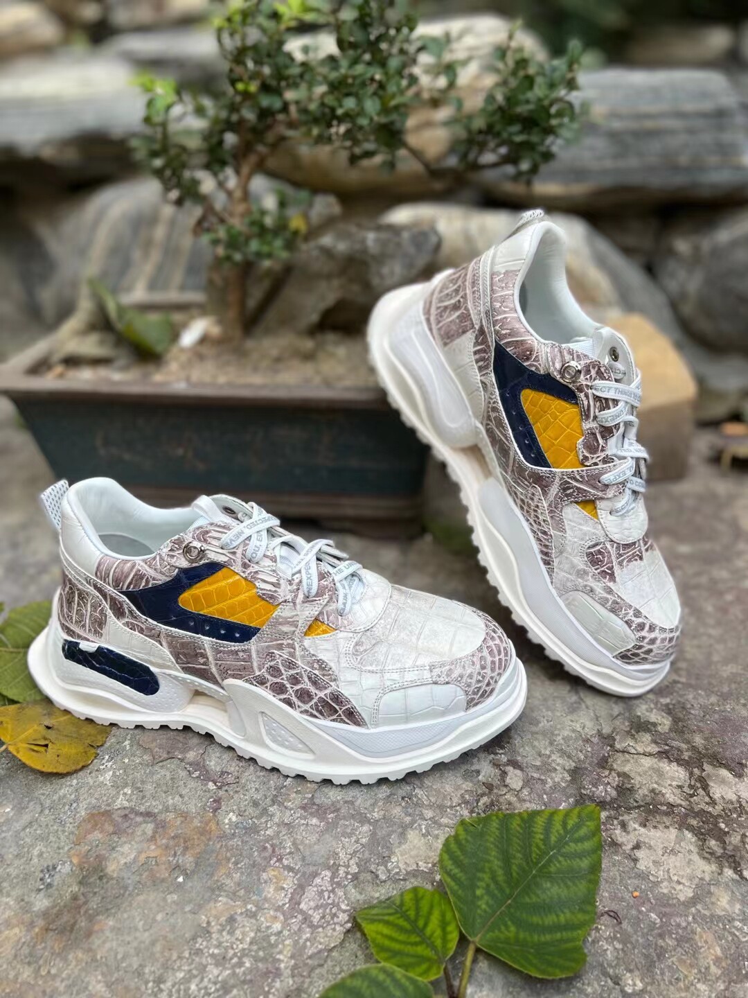 2023鳄鱼皮喜马拉雅白色老爹鞋男运动休闲鞋厚底增高拼色机甲潮鞋