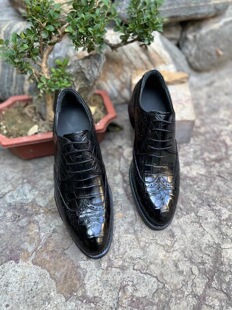 泰国暹罗鳄鱼皮鞋真皮商务正装男士皮鞋圆头系带全鳄肚皮真皮皮鞋
