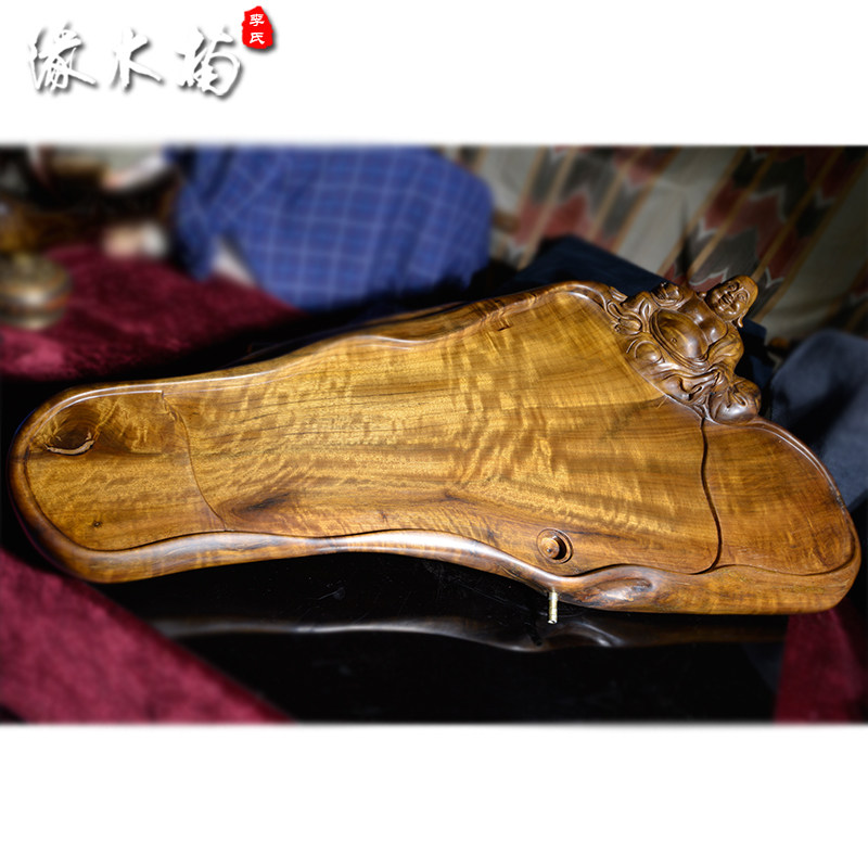 楠木缘 金丝楠阴沉木茶盘乌木水波纹弥勒佛功夫茶盘金丝楠茶具