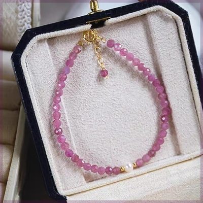 原创小众设计感粉色碧玺天然淡水珍珠手链甜美少女手镯手串可调节