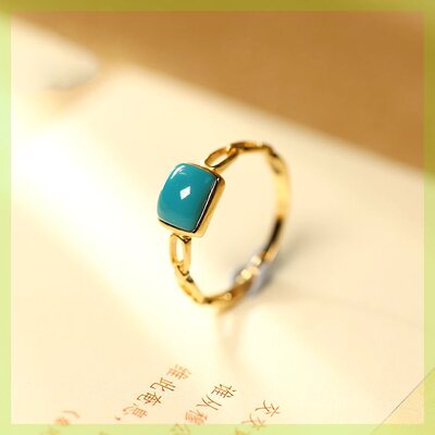 S925纯银蓝绿松石戒指女小众设计感简约气质时尚百搭活口食指环