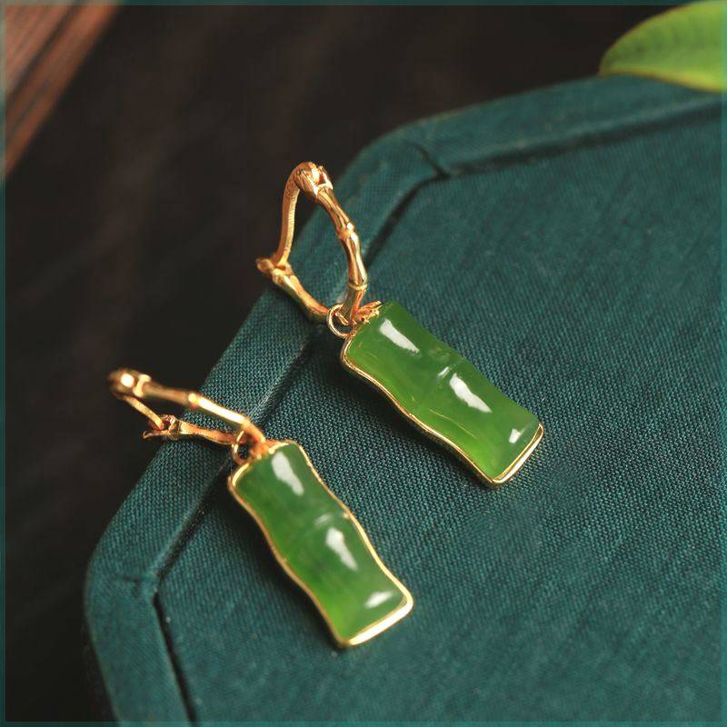 S925纯银镶嵌和田玉碧玉竹节耳环女新中式国风旗袍汉服耳耳坠饰品,珠宝/钻石/翡翠,耳饰,淘宝优惠券,粉丝福利购,淘宝优惠卷