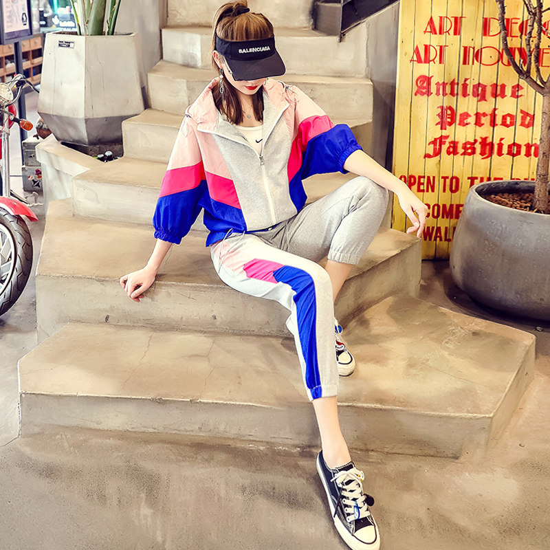 欧货休闲运动套装女夏季洋气2020时尚韩版宽松防晒卫衣两件套潮牌
