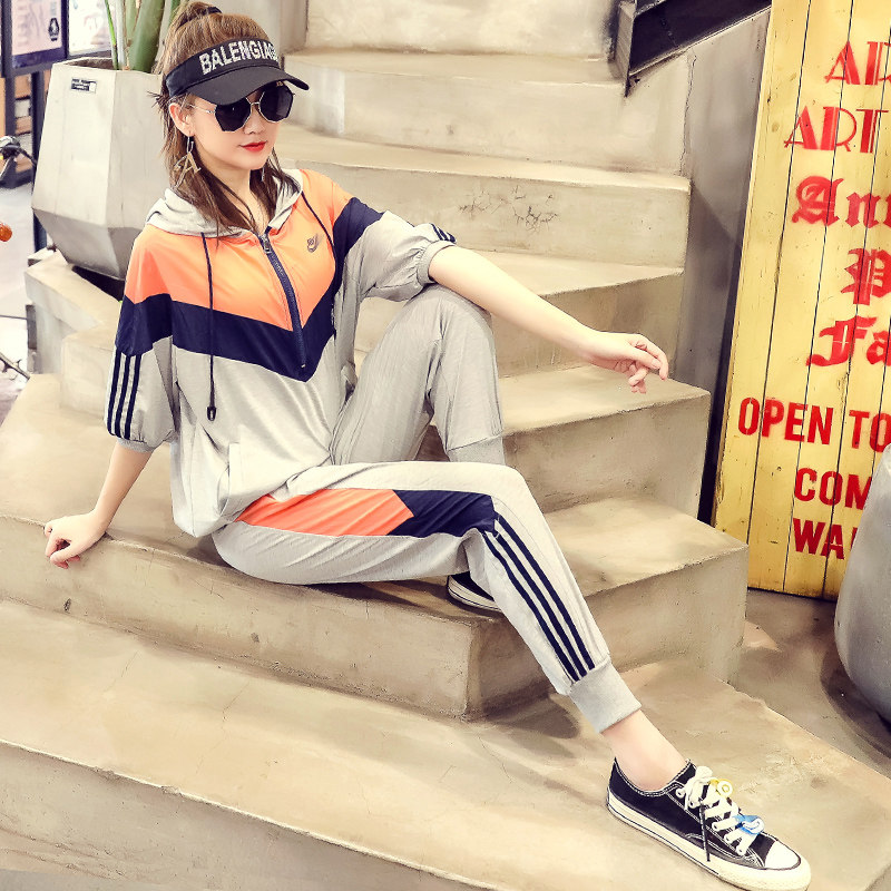欧货休闲卫衣防晒两件套时尚韩版宽松运动套装女夏新款潮牌2020新