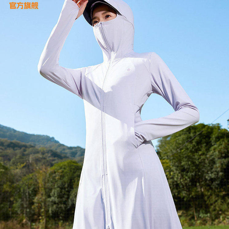 361冰丝原纱防晒衣女子夏新款黑胶大帽檐长款防晒服全身中长罩衫