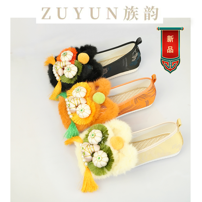 虎头鞋女成人软底居家外穿国风包头半拖鞋非遗手工绣花鞋平底单鞋