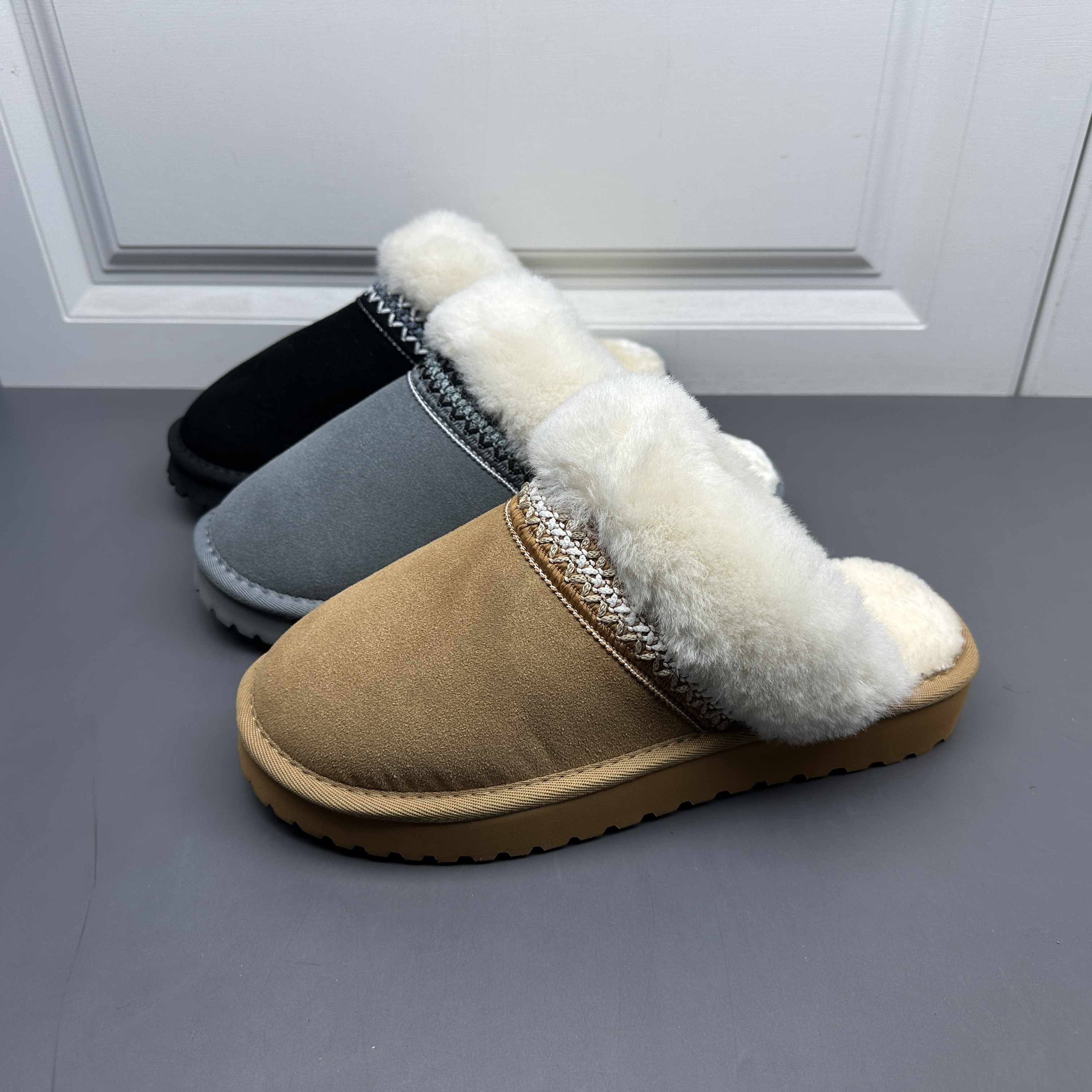 外贸尾货断码处理真皮女鞋冬季加棉保暖外穿超轻舒适一脚蹬棉拖鞋