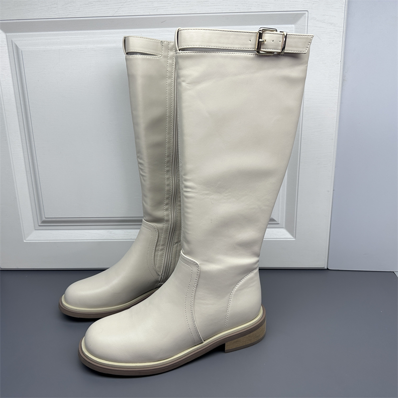 侧拉链圆头高筒显瘦骑士靴