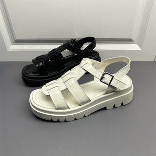 工厂断码处理头层牛皮女鞋夏季时尚扣带厚底舒适休闲罗马鞋凉鞋女