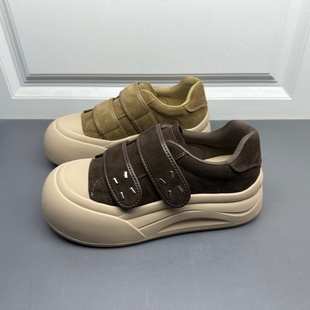 撤柜断码处理真皮女鞋春秋款松糕底魔术贴面包鞋软底时尚休闲鞋