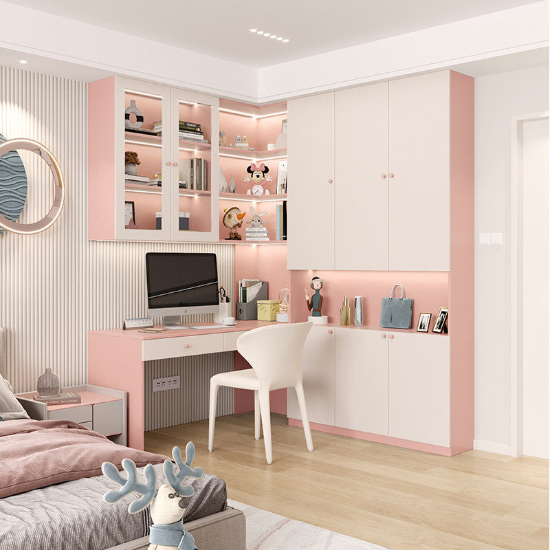 依雪儿童房书柜衣柜一体组合书桌