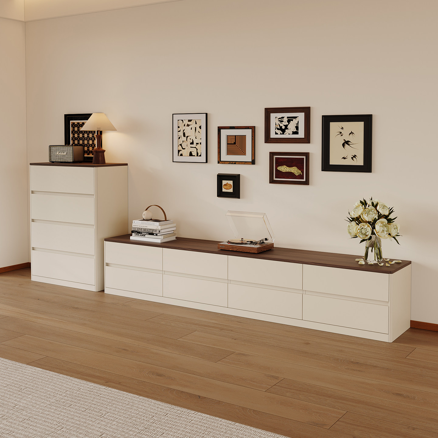 中古风落地电视柜客厅家用收纳储物柜一体抽屉柜小户型茶几组合柜,住宅家具,电视柜,淘宝优惠券,粉丝福利购,淘宝优惠卷