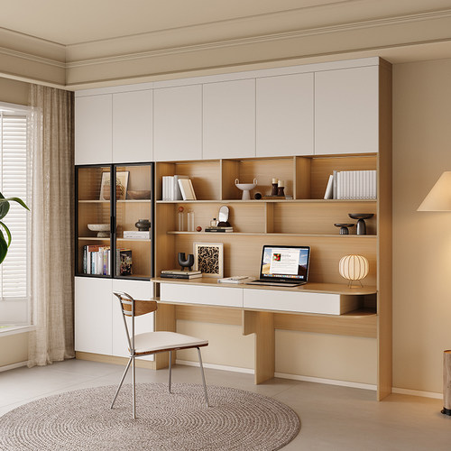 依雪书桌书柜一体组合展示柜定制