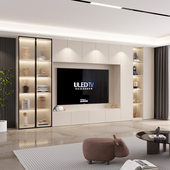 实木轻奢电视柜整墙一体组合柜客厅储物柜背景墙柜带灯展示柜定制