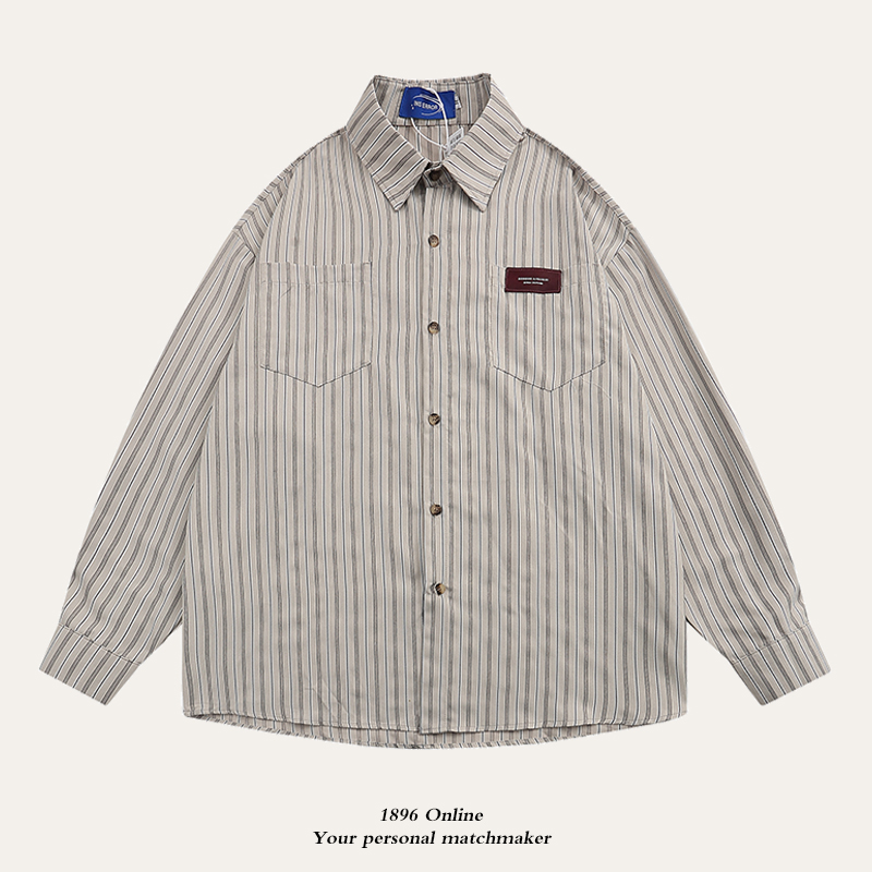 秀禾服衬衫纯色条纹口袋衬衫