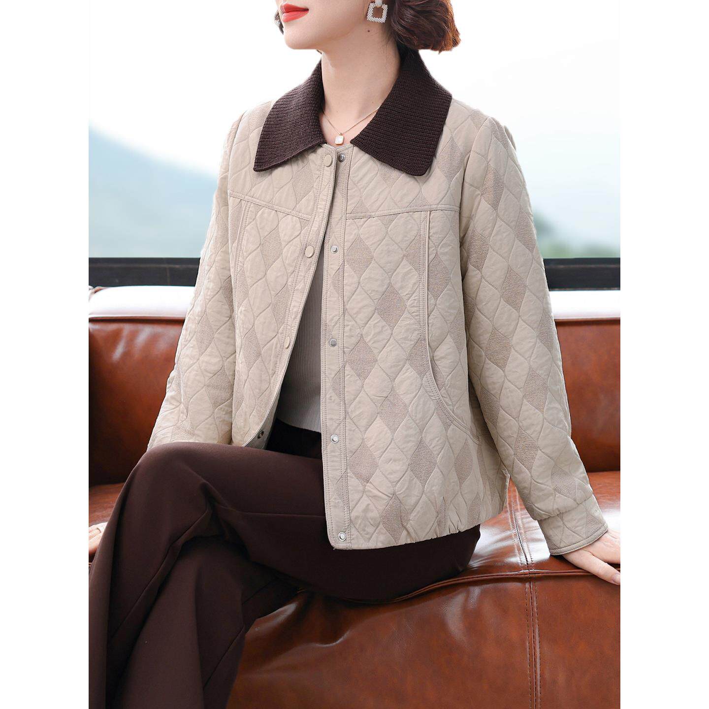 妈妈春装外套薄款洋气中老年妇女春秋气质上衣休闲中年短款夹克衫