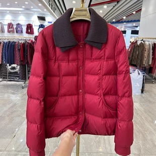 时尚妈妈装翻领短款羽绒服冬装新款洋气高贵喜婆婆外套中老年上衣