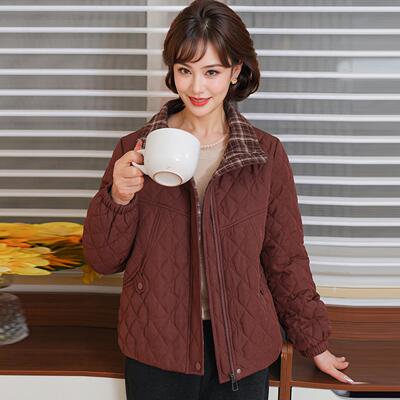 洋气妈格子拼接棉服2025秋