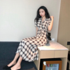 2019 Summer wear new pattern France Retro temperament lattice Waist Dress Yamamoto have more cash than can be accounted for Overknee skirt