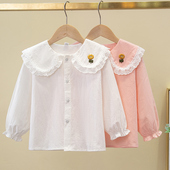 花朵刺绣蕾丝花边上衣 女长袖 法式 甜美风荷叶边娃娃领衬衫