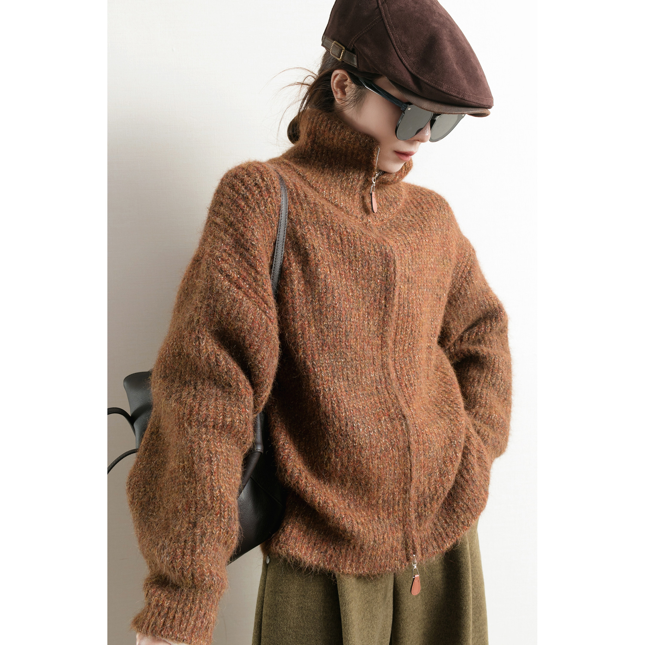 TidePA | Demure迪木尔风 厚款双拉链花橘色毛衣外套女2025新款冬,女装/女士精品,毛衣,淘宝优惠券,粉丝福利购,淘宝优惠卷