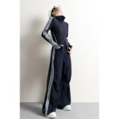 三条杠藏蓝色休闲运动套装 Tide ｜OOTD 孤品 女春秋两件套