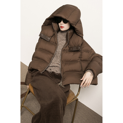 连帽95白鹅绒短款羽绒服女面包服