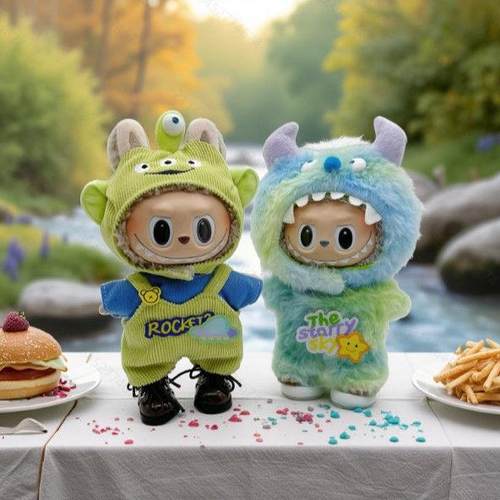 49现货Labubu17cm毛绒玩具娃衣,一二代拉布挂件搪胶公仔替换套装