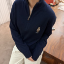 SEASONMARK小熊POLO刺绣绵羊毛半拉链针织衫 毛衣 休闲百搭保暖长袖