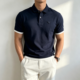 SEASON MARK三角标假两件POLO衫短袖商务休闲百搭正肩纯棉男士T恤