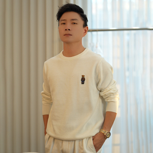 SEASON MARK胸口小熊刺绣针织衫简约休闲百搭纯色长袖卫衣早秋男