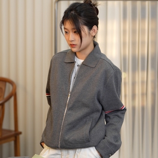 SEASON MARK英伦风潮流织带针织拉链外套翻领商务休闲简约夹克秋