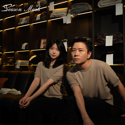 SEASONMARK夏季新款老钱针织棋盘格T恤时尚百搭简约纯色圆领短袖