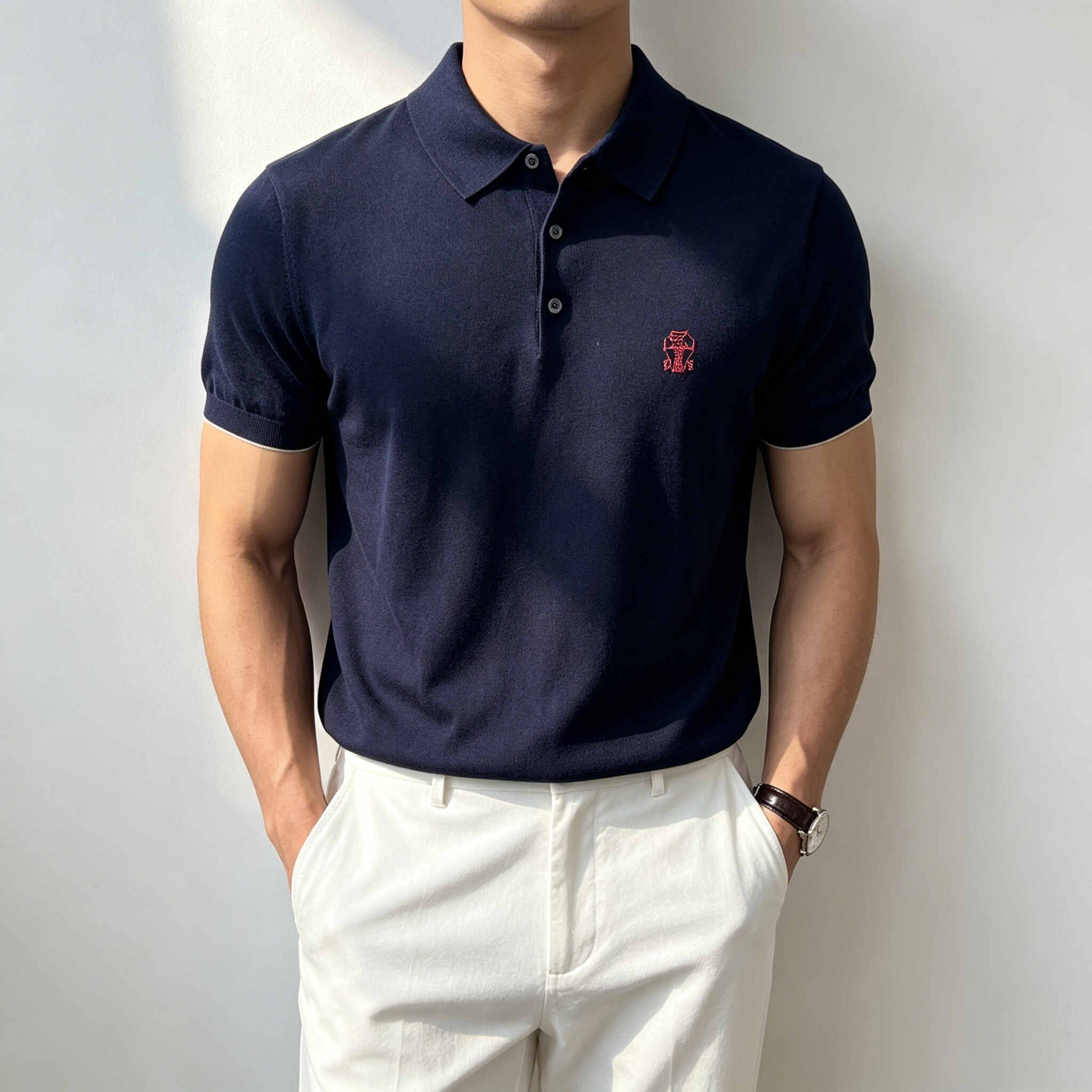 SEASON MARK老钱刺绣翻领POLO衫短袖商务休闲纯色凉感透气正肩T恤