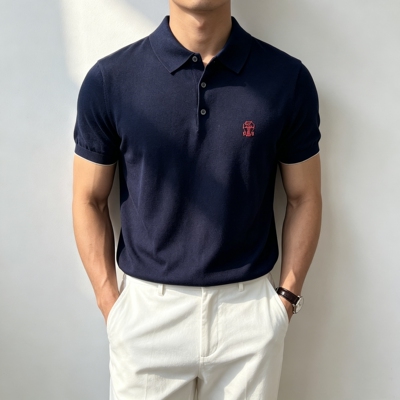 老钱刺绣翻领POLO衫短袖