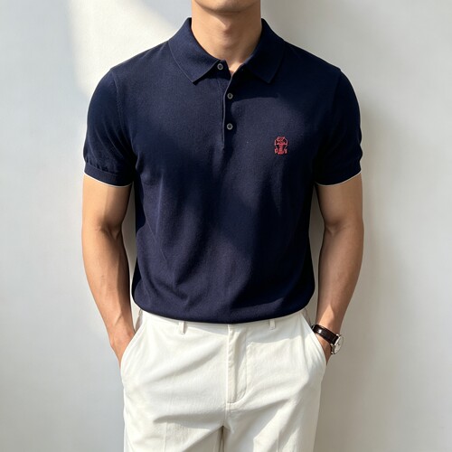 老钱刺绣翻领POLO衫短袖