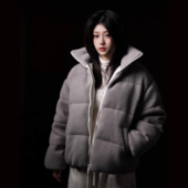 SEASON MARK绵羊毛厚款 白鹅绒羽绒服纯色纹理保暖面包服羽绒服冬