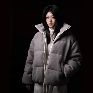 SEASON MARK绵羊毛厚款白鹅绒羽绒服纯色纹理保暖面包服羽绒服冬