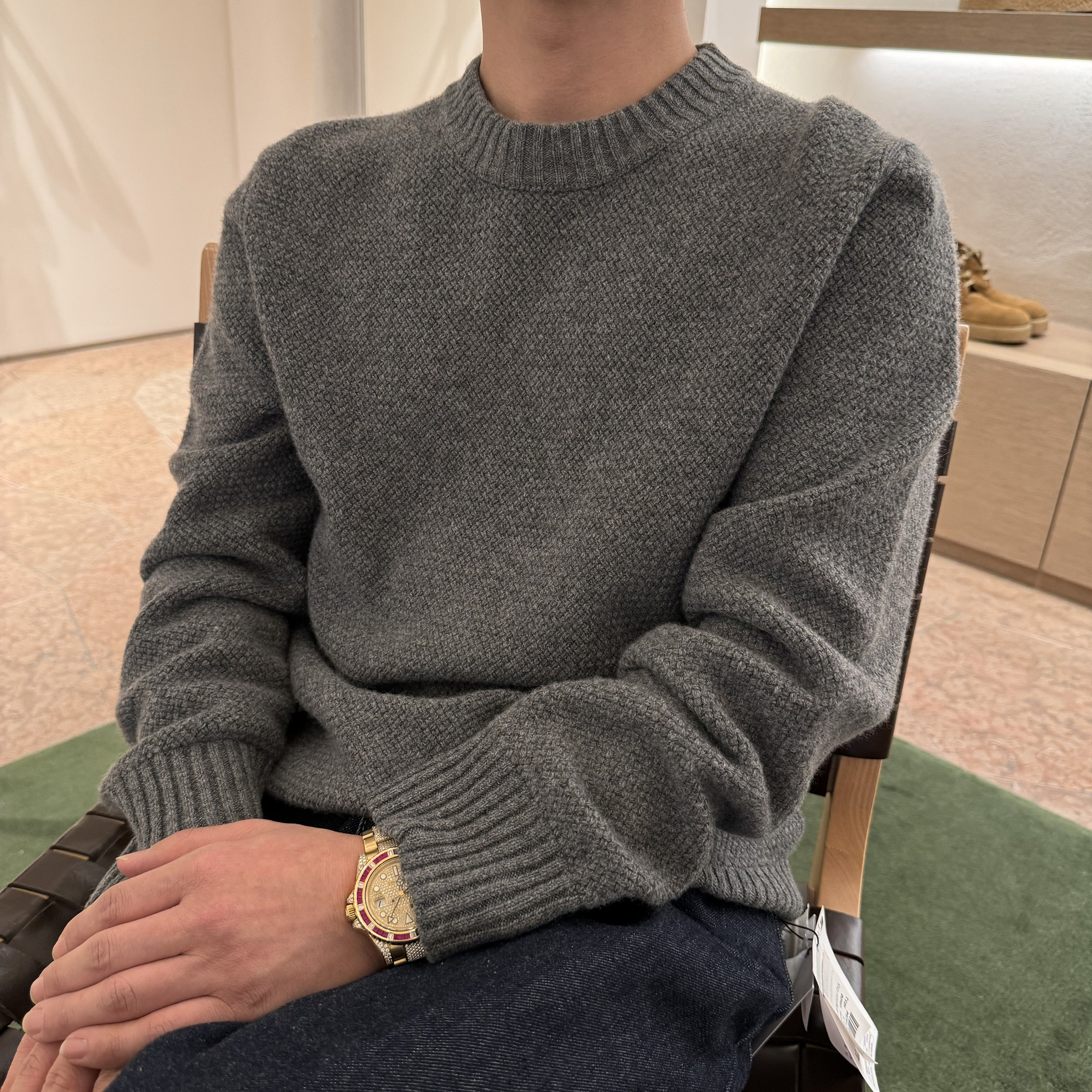 SEASONMARK老钱风纯色圆领针织衫