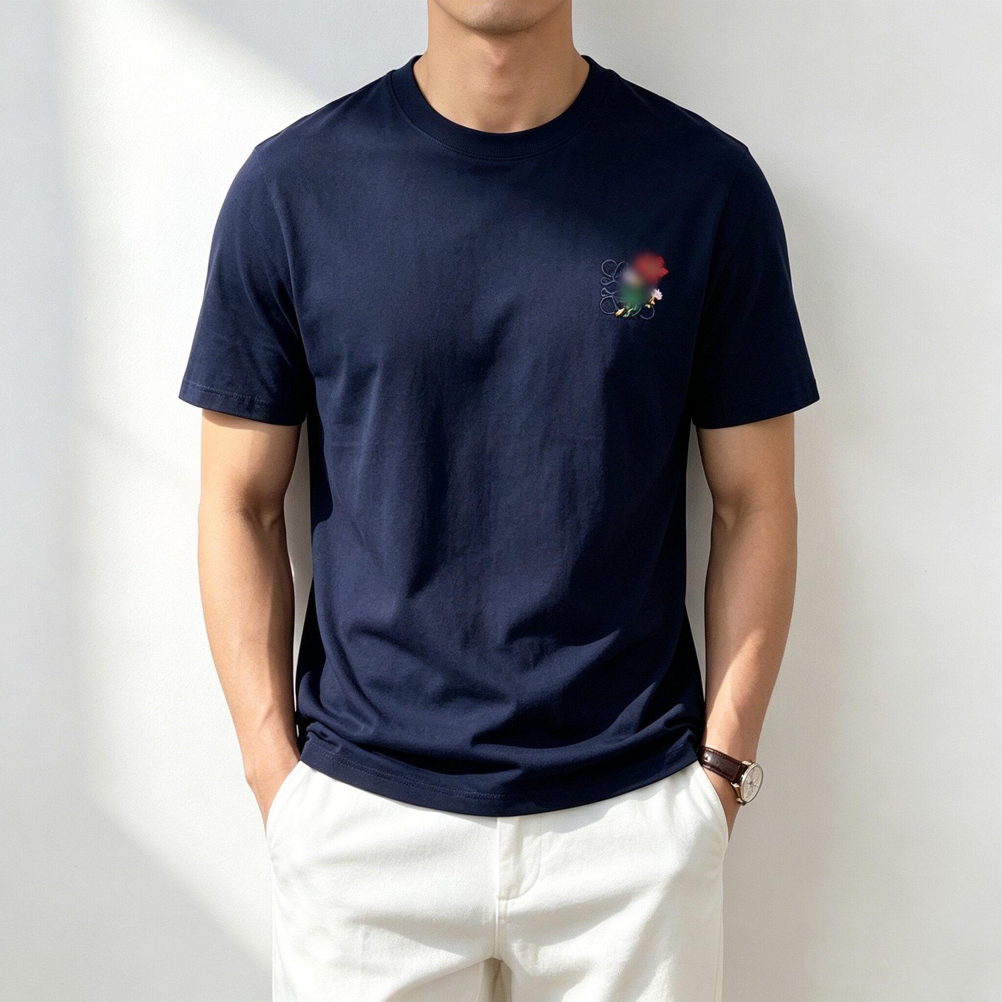 SEASON MARK「LEW高定版」胸口小花刺绣T恤休闲百搭情侣短袖夏季