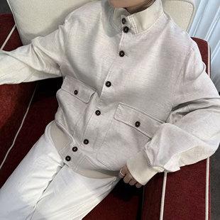 SEASON MARK亚麻混纺休闲外套商务百搭通勤纯色长袖男士夹克秋冬