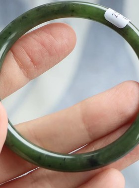 保真天然和田玉手镯52圈口证书编号5284103和田玉碧玉 巴料圆条