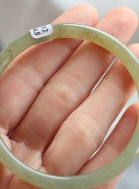 保真天然和田玉手镯58圈口证号1282136且末蓝糖色 新疆且末料圆条