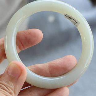 保真和田玉手镯59圈口证书32701899和田玉青白色 俄料圆条