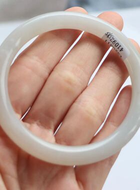 保真天然和田玉手镯59圈口证书1141092藕粉色烟灰色 青海料圆条