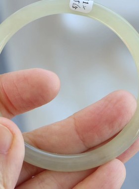 保真天然和田玉手镯56圈口证书8131867和田玉晴水色 青海料圆条