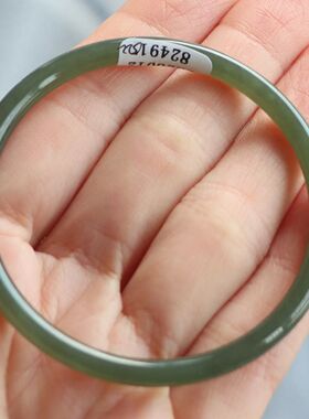 保真天然和田玉手镯52圈口证书1282491且末蓝青色 新疆且末料圆条